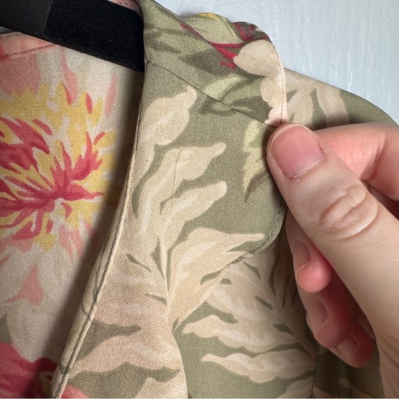 VTG Fairy Coquette 100% Silk Ruffle Blouse Size S P Sage Green Romantic Floral - Picture 6 of 16